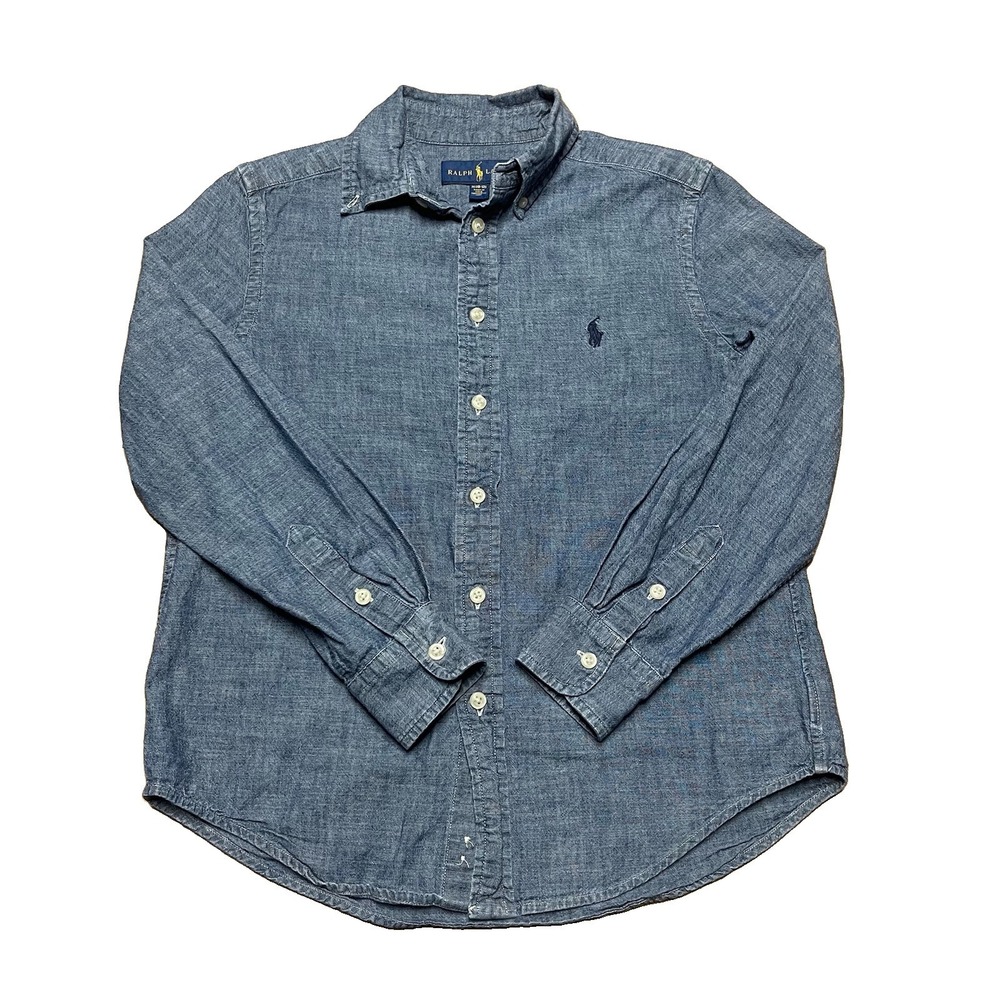 Polo Ralph Lauren Shirt Boys M (10-12) Blue Denim Button Up Long Sleeve Logo